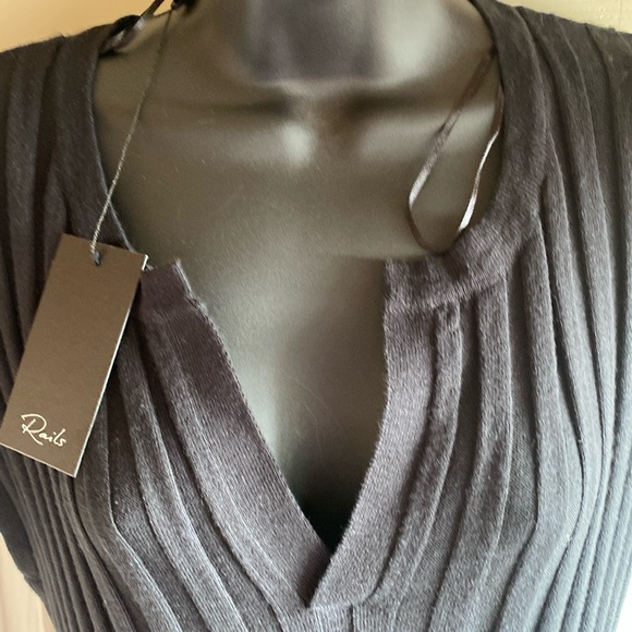 Rails NWT Ashley Vneck Black Cotton Blend Wide Ribbed Knit Dress size medium - Picture 10 of 14